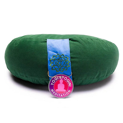 Half-moon yoga or meditation cushions, 33cm in diameter x 13cm in height. Cotton outer covers in the colors of the chakras! The inner covers are filled with buckwheat seeds!