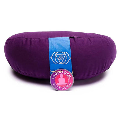 Half-moon yoga or meditation cushions, 33cm in diameter x 13cm in height. Cotton outer covers in the colors of the chakras! The inner covers are filled with buckwheat seeds!