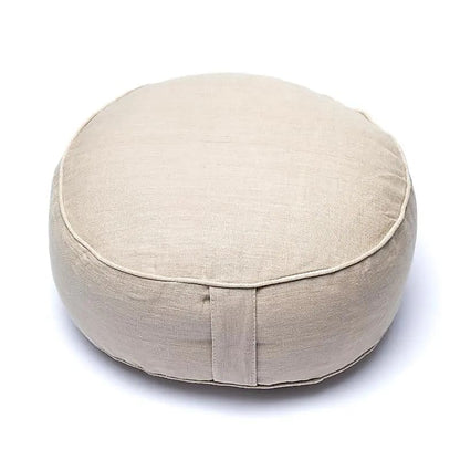Coussins de Yoga ou Méditation en 'Chanvre' de 33cm de diamètre x 11 de hauteur. Housses extérieures en coton, aux couleurs variés, avec housses intérieures remplis de graines de Sarrasin !
