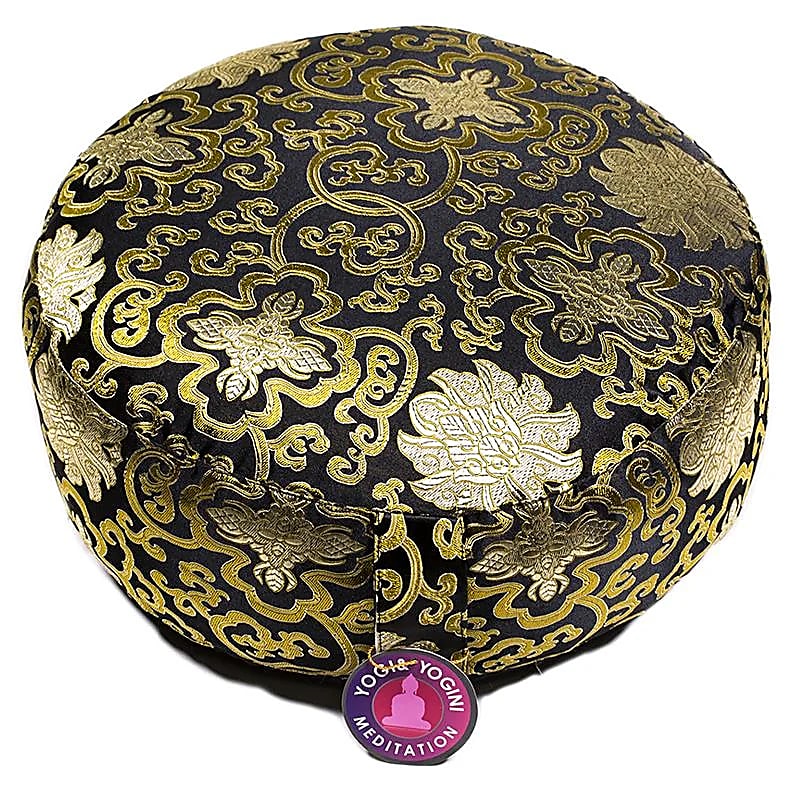 Coussin de Méditation ou de Yoga avec motif du Lotus. Taille 33 centimètres de diamètre x 13 centimètres de hauteur. 2390 grammes. De chez Yogi & Yogini, fait en Inde !