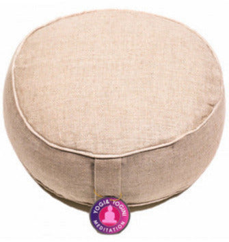 Coussins de Yoga ou Méditation en 'Chanvre' de 33cm de diamètre x 11 de hauteur. Housses extérieures en coton, aux couleurs variés, avec housses intérieures remplis de graines de Sarrasin !