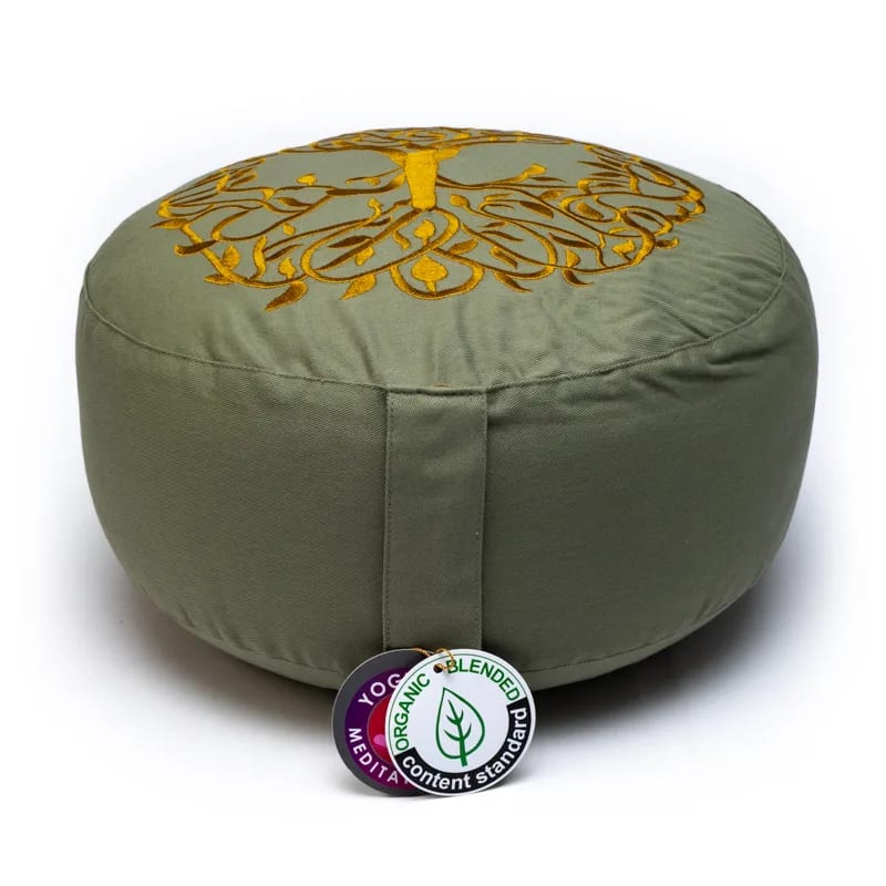 Sélection de coussins de Méditation/ Yoga, en coton biologique (OCS). 33 centimètres de diamètre x 17 centimètres de hauteur. 2100 grammes. De chez Yogi & Yogini, fait en Inde !