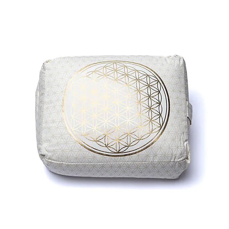 Meditation and yoga cushions/bolsters, 38x28x13 cm, with a flower of life motif, made from organic cotton (OCS). Made in India by Yogi &amp; Yogini!