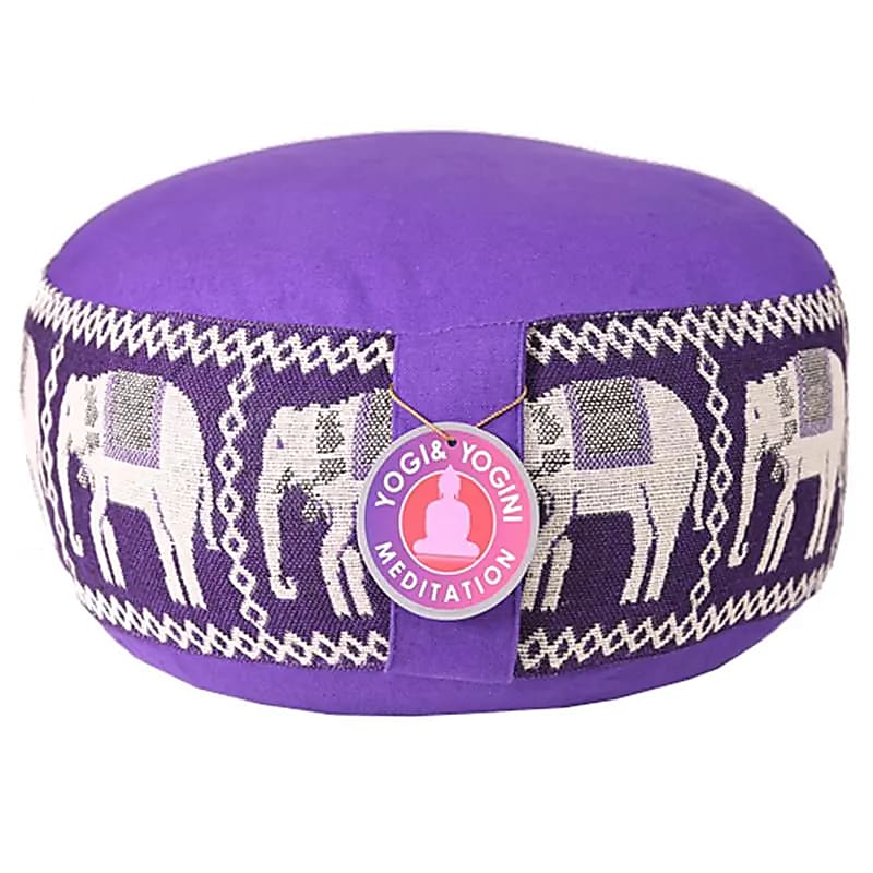 Coussin de Méditation ou de Yoga avec motif 'éléphant'. Taille 33 centimètres de diamètre x 13 centimètres de hauteur. 2300 grammes. De chez Yogi & Yogini, fait en Inde !