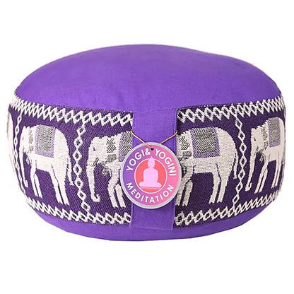 Coussin de Méditation ou de Yoga avec motif 'éléphant'. Taille 33 centimètres de diamètre x 13 centimètres de hauteur. 2300 grammes. De chez Yogi & Yogini, fait en Inde !