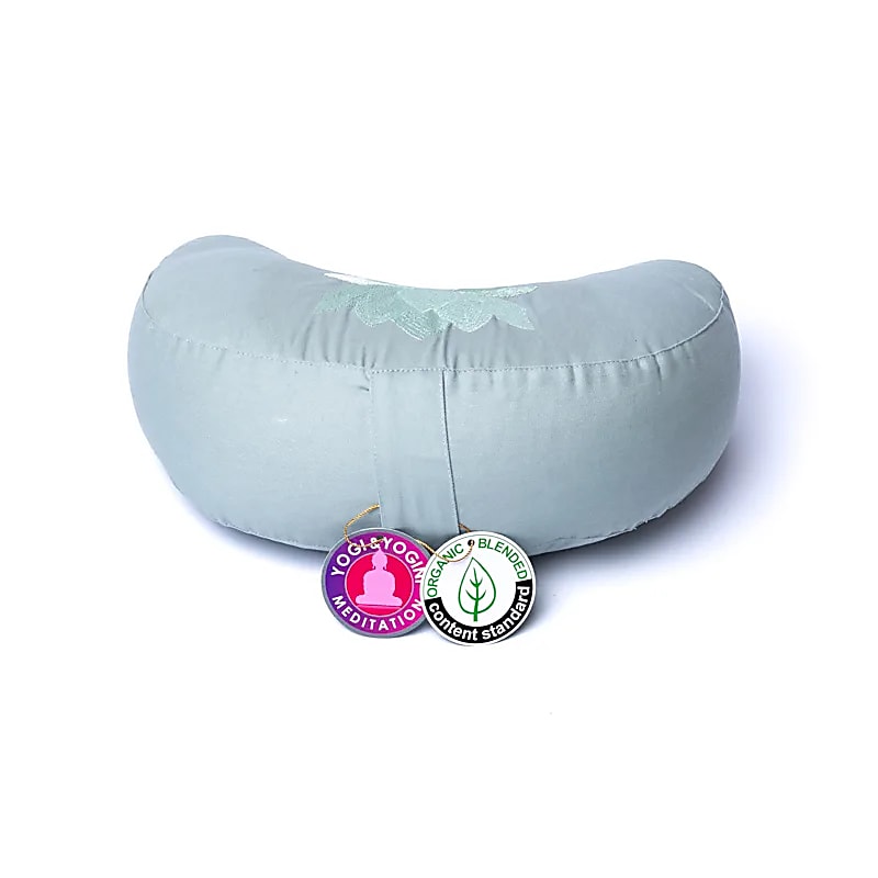 Coussin 'demi-lune' de Yoga ou Méditation en coton, de 37cm x 17 x 13 de hauteur - 1,100 kilogrammes. Housses extérieures en coton ! Les housses intérieures sont remplis de graines de Sarrasin !