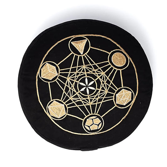 Meditation or Yoga Cushion with Metatron's design, 33 centimeters in diameter x 17 centimeters in height. 2300 grams. From Yogi &amp; Yogini, made in India!