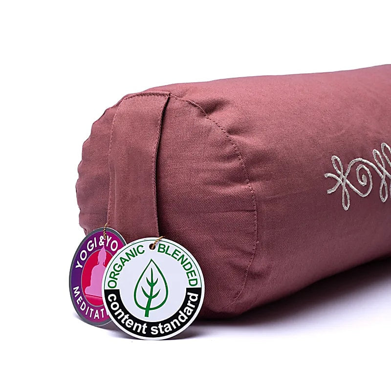 Coussin/ Bolster/ Traversin de Yoga ou Méditation en coton avec le motif du Lotus, de 60 centimètres de longueur x 16 de diamètre - 2,365 kilogrammes. Housse extérieure en coton ! La housse intérieure est remplis de graines de Sarrasin !