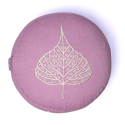 Coussin de Méditation/ Yoga avec le motif de la feuille de 'Bodhi', 33 centimètres de diamètre x 17 centimètres de hauteur. 2300 grammes. De chez Yogi & Yogini, fait en Inde !