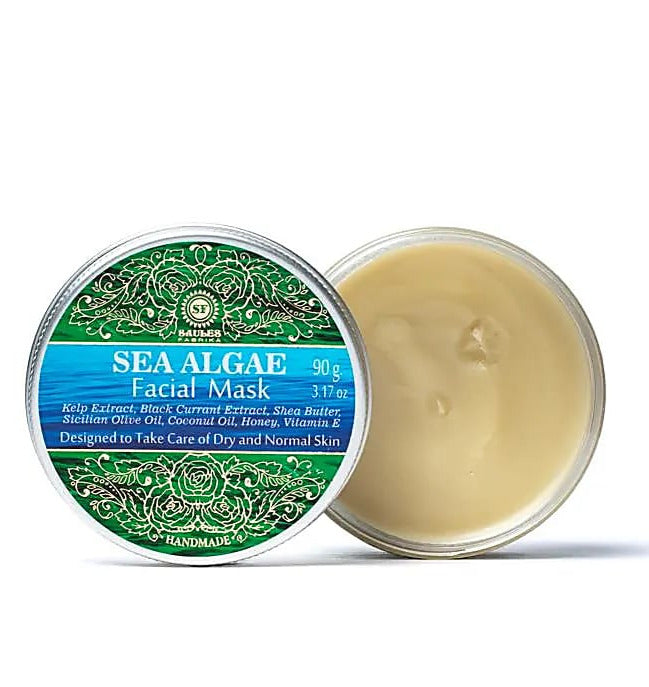 Natural face mask cream with seaweed, honey, and hibiscus. Available in a 90-gram pack. Suitable for all skin types. Contains 90-95% natural ingredients!