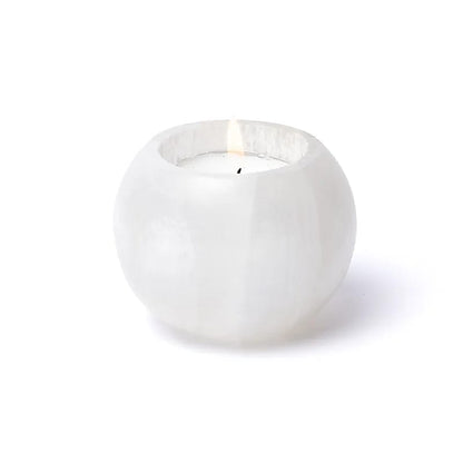Bougeoir en pierre de 'sélénite' - 2 tailles au choix : de ±7x4,5 ou 10 cm - 240 ou 1180 grammes - Convient aux bougies chauffe-plat !