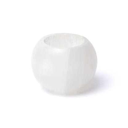 Bougeoir en pierre de 'sélénite' - 2 tailles au choix : de ±7x4,5 ou 10 cm - 240 ou 1180 grammes - Convient aux bougies chauffe-plat !
