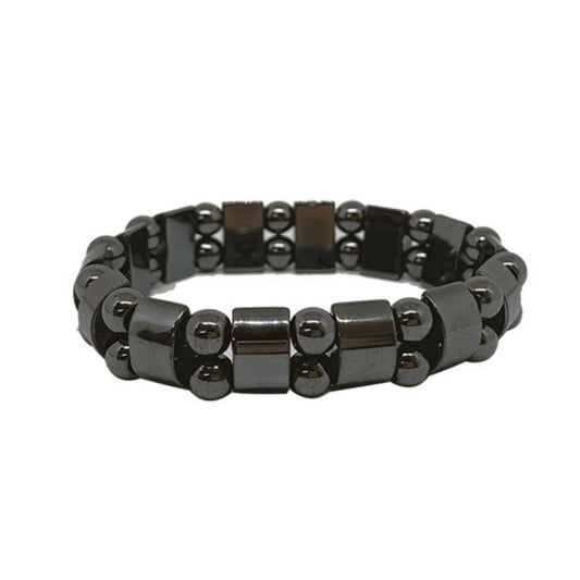Bracelet en plaquette et perle d'hématite. Dimension : Plaquette d'environ 11 millimètres. Monté sur élastique haute résistance !