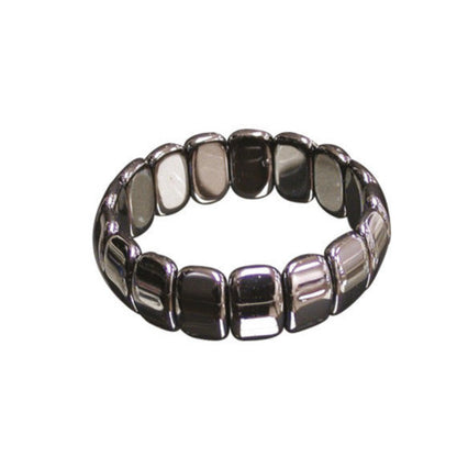 Bracelet en plaquette et perle d'hématite. Dimension : Plaquette d'environ 17 millimètres. Monté sur élastique haute résistance ! 2 Modèles au choix : Naturel ou Titane (arc-en-ciel)