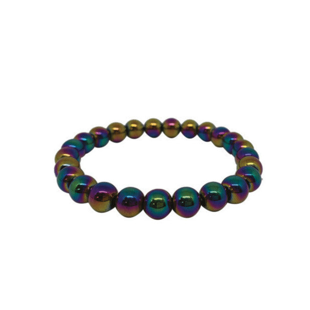 Hématite finition 'Titane', en bracelet de 17 à 21 cm, ou collier de 42 cm. Perles 'rondes' de 6 ou 8 millimètres. Superbes effets !
