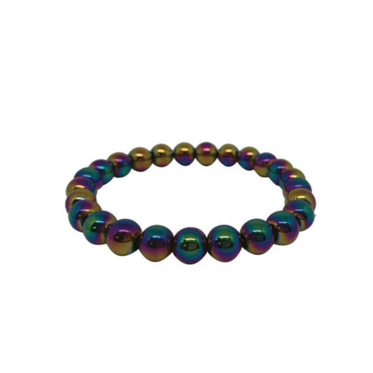 Hématite finition 'Titane', en bracelet de 17 à 21 cm, ou collier de 42 cm. Perles 'rondes' de 6 ou 8 millimètres. Superbes effets !