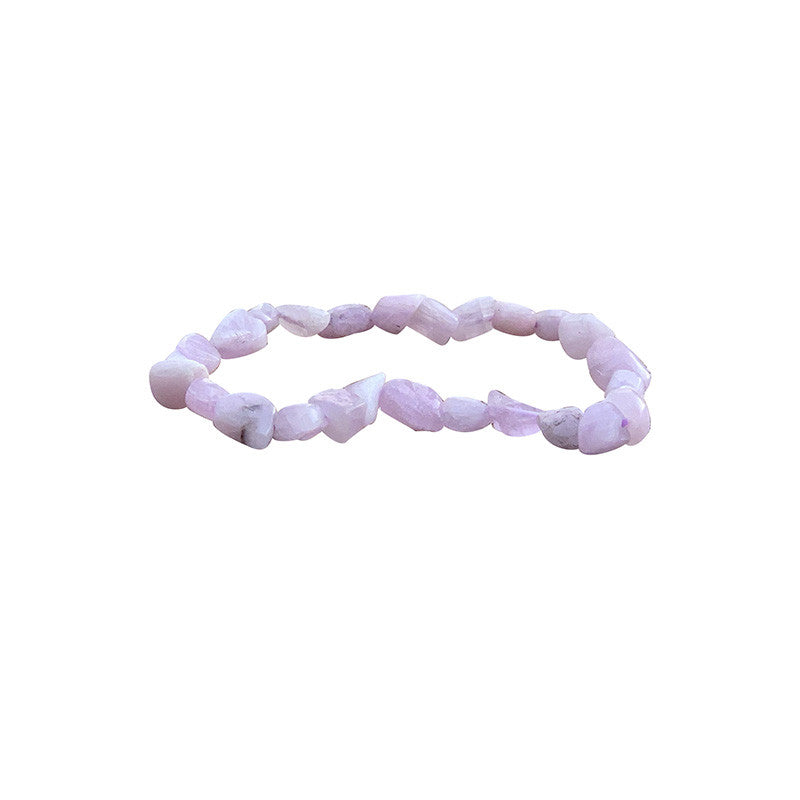 Kunzite, bracelet de 17 à 21cm, collier de 42cm et sautoir de 60cm. Perles de type 'Graine' de formes naturelles montées sur fil de haute résistance !