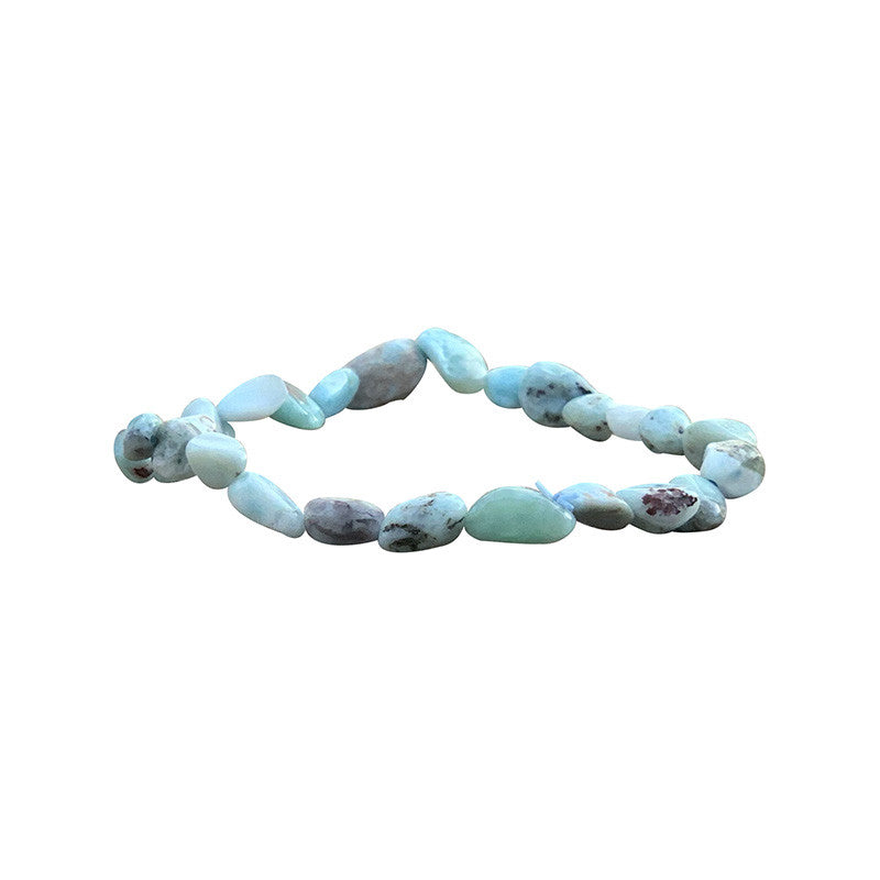 Larimar, bracelet de 17 à 21cm, collier de 42cm et sautoir de 60cm. Perles de type 'Graine' de formes naturelles montées sur fil de haute résistance !