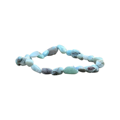 Larimar, bracelet de 17 à 21cm, collier de 42cm et sautoir de 60cm. Perles de type 'Graine' de formes naturelles montées sur fil de haute résistance !