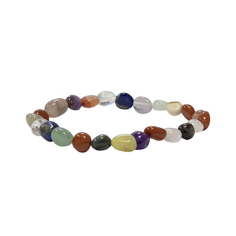 Pierre multicolore, bracelet de 17 à 21cm, collier de 42cm et sautoir de 60cm. Perles de type 'Graine' de formes naturelles montées sur fil de haute résistance !