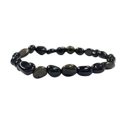 Obsidienne dorée, bracelet de 17 à 21cm, collier de 42cm et sautoir de 60cm. Perles de type 'Graine' de formes naturelles montées sur fil de haute résistance !