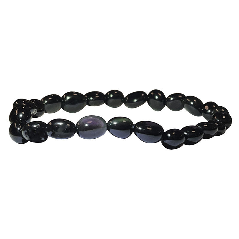 Obsidienne œil céleste, bracelet de 17 à 21cm, collier de 42cm et sautoir de 60cm. Perles de type 'Graine' de formes naturelles montées sur fil de haute résistance !