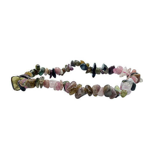 Tourmaline multicolore, bracelet de 17 à 21cm, collier de 42cm et sautoir de 60cm. Perles de type 'baroque/ chips' de formes naturelles montées sur fil élastique ou fil d'acier de haute résistance !