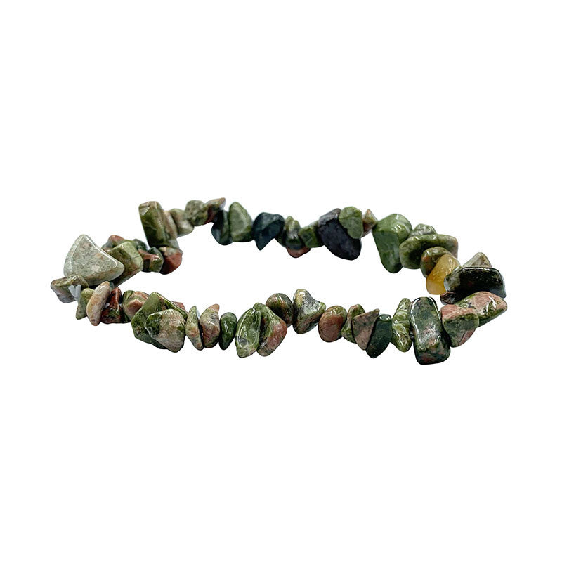 Jaspe unakite, bracelet de 17 à 21 cm, collier de 42 cm et sautoir de 85 cm. Perle de type 'baroque/ chips' de formes naturelles montées sur fil élastique ou fil d'acier de haute résistance !