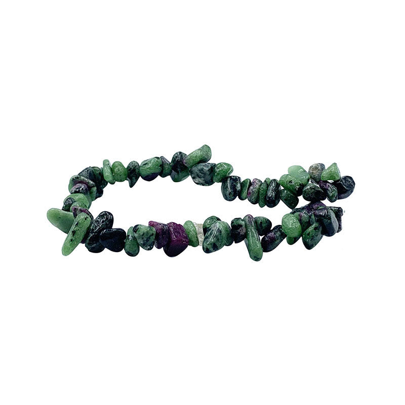 Rubis Zoïsite, bracelet de 17 à 21cm, collier de 42cm et sautoir de 60cm. Perles de type 'baroque/ chips' de formes naturelles montées sur fil élastique ou fil d'acier de haute résistance !