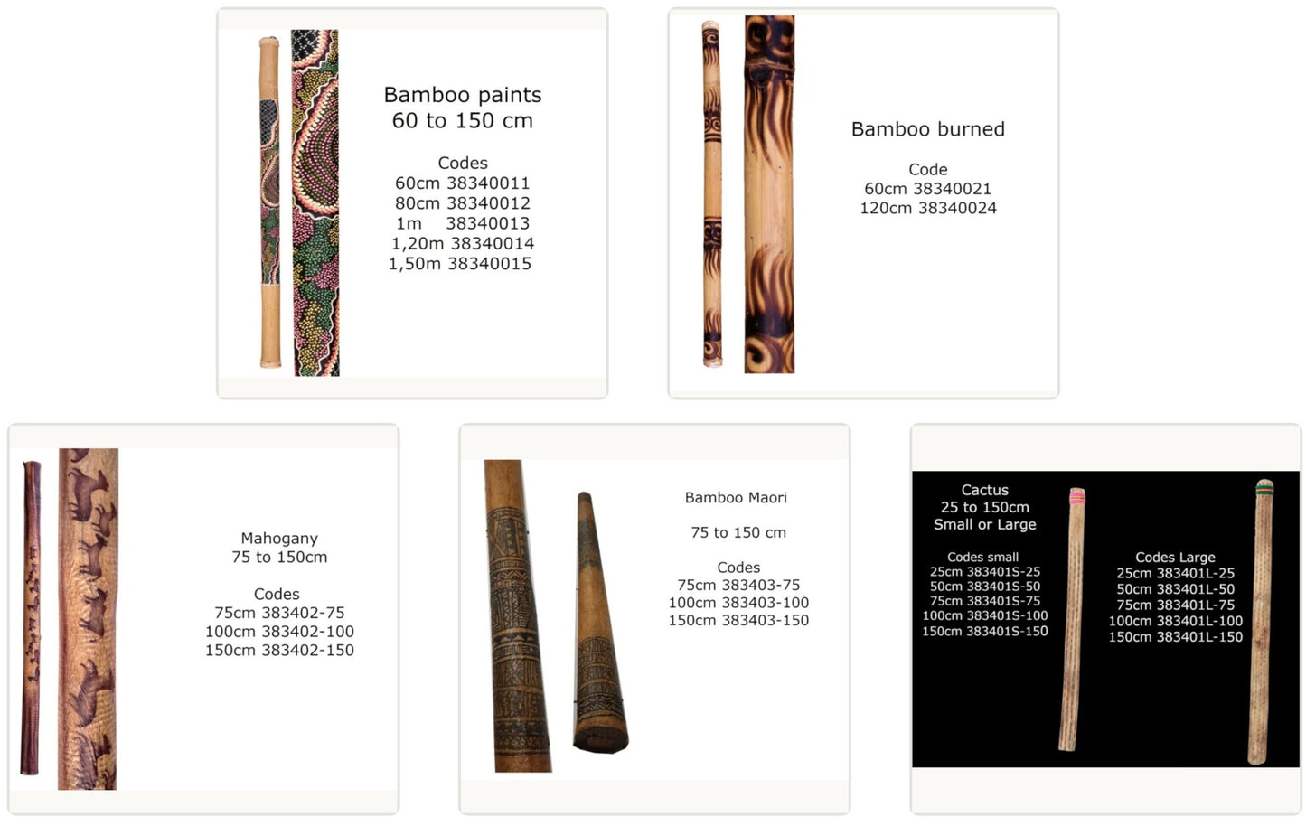 Collection de bâtons de pluie de 25 à 150 centimètres, en bambou, cactus ou acajou. Parfait pour les séances de méditations, bains sonores, concerts. Très belle qualité !