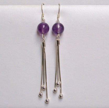 Boucles d'oreilles en améthyste, citrine, lapis lazuli ou oeil de tigre, perle de 8mm avec fantaisies, qualité AA à AAA. Vendu en Argent 0.925, parfait !