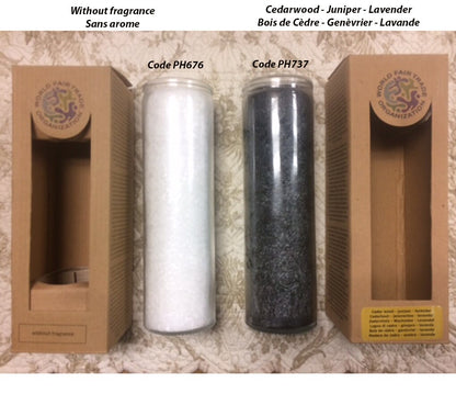100-hour stearin candles, 21 cm x 6.5 cm. Available in white, black, or 7 chakra colors. Excellent quality, perfect!