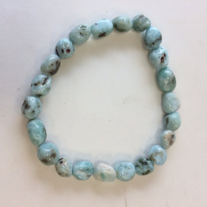Larimar, bracelet de 17 à 21cm, collier de 42cm et sautoir de 60cm. Perles de type 'Graine' de formes naturelles montées sur fil de haute résistance !