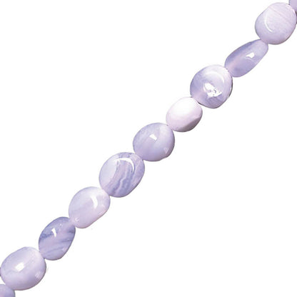 Blue lace agate, 17-21cm bracelet, 42cm necklace and 60cm sautoir. Naturally shaped 'Seed' beads mounted on high-strength wire!
