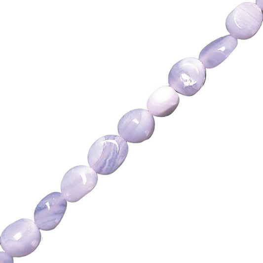 Blue lace agate, 17-21cm bracelet, 42cm necklace and 60cm sautoir. Naturally shaped 'Seed' beads mounted on high-strength wire!