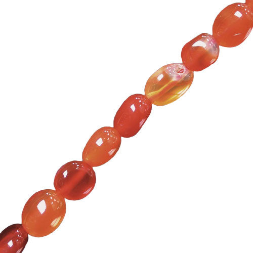 Cornaline, bracelet de 17 à 21cm, collier de 42cm et sautoir de 60cm. Perles de type 'Graine' de formes naturelles montées sur fil de haute résistance !