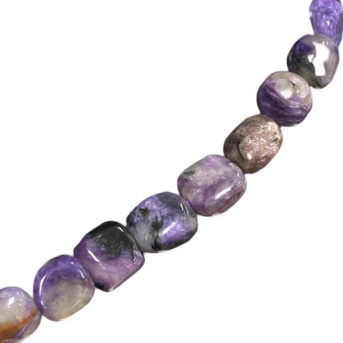 Charoite, bracelet de 17 à 21cm, collier de 42cm et sautoir de 60cm. Perles de type 'Graine' de formes naturelles montées sur fil de haute résistance !