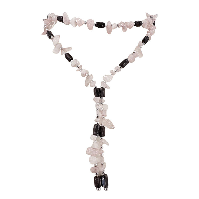 Collier ou bracelet multi-rang 'magnétique', en perle d'améthyste, quartz rose ou cristal de roche. Perle de type 'baroque/ chips'. Puissance : collier magnétique entre 300 à 600 gauss. Longueur : environ 90 centimètres