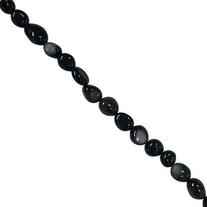 Obsidienne œil céleste, bracelet de 17 à 21cm, collier de 42cm et sautoir de 60cm. Perles de type 'Graine' de formes naturelles montées sur fil de haute résistance !