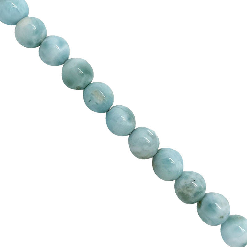 Larimar, superbe et élégant collier de perles en Larimar de 6 millimètres de diamètre - Longueur : 45 centimètres - Fermoir en argent 0.925 - qualité de perle AA à AAA !
