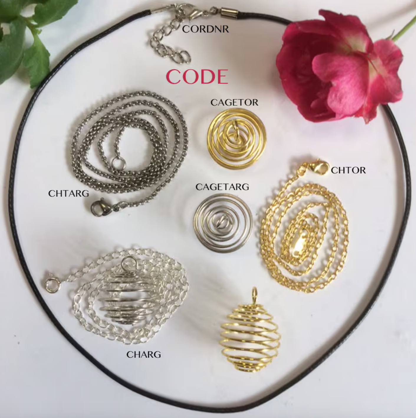 Pendentif/ Cage à pierre 'ressort', pour pierre ou perle jusqu'à 24mm. Fait en laiton, finition doré ou argenté ! Vendu avec ou sans chaînette assortie de 45 centimètres de longueur !