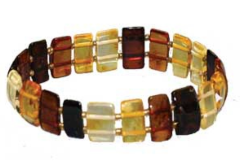 Amber, beaded bracelet in the shape of 'rectangular plates', approximately 10 x 20 millimeters, 18 centimeters long. AA to AAA quality, high-strength elastic thread, superb beads, light and incredibly soft!