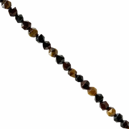 Perles 'Icosaèdres' de 6 millimètres en Oeil de tigre. Option de vente en : fil de perles 38/39 cm, en bracelet de 17 à 21cm, en collier de 45 ou sautoir de 60cm. Qualité AA à AAA, superbes perles !