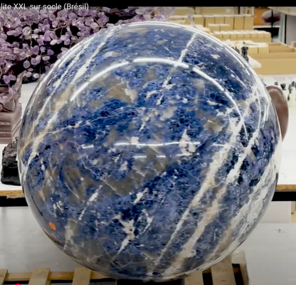 Rare, unique, and unimaginable! A giant Sodalite sphere, a unique piece weighing 215 kg and measuring 55 cm in diameter. It leaves you speechless! 