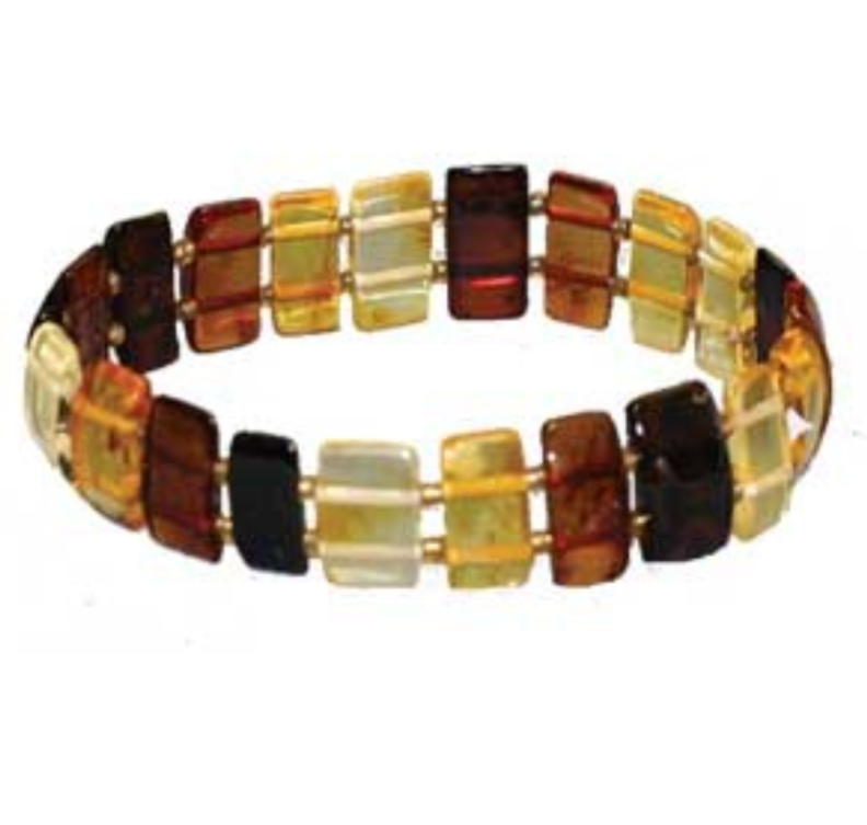 Amber, beaded bracelet in the shape of 'rectangular plates', approximately 10 x 20 millimeters, 18 centimeters long. AA to AAA quality, high-strength elastic thread, superb beads, light and incredibly soft!