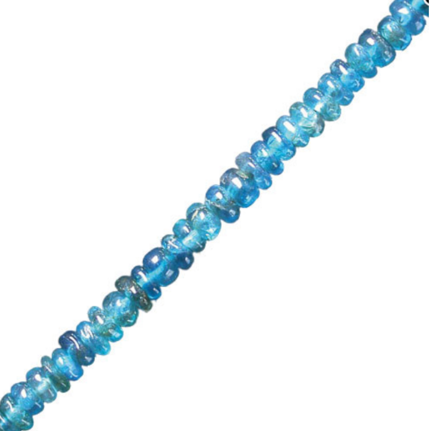 Apatite bleue ! Collier ou bracelet en formes de 'pastilles' de 4/6 millimètres. En bracelet de 17 à 21cm, en collier de 45 ou sautoir de 60cm. Qualité AA à AAA, superbes perles !