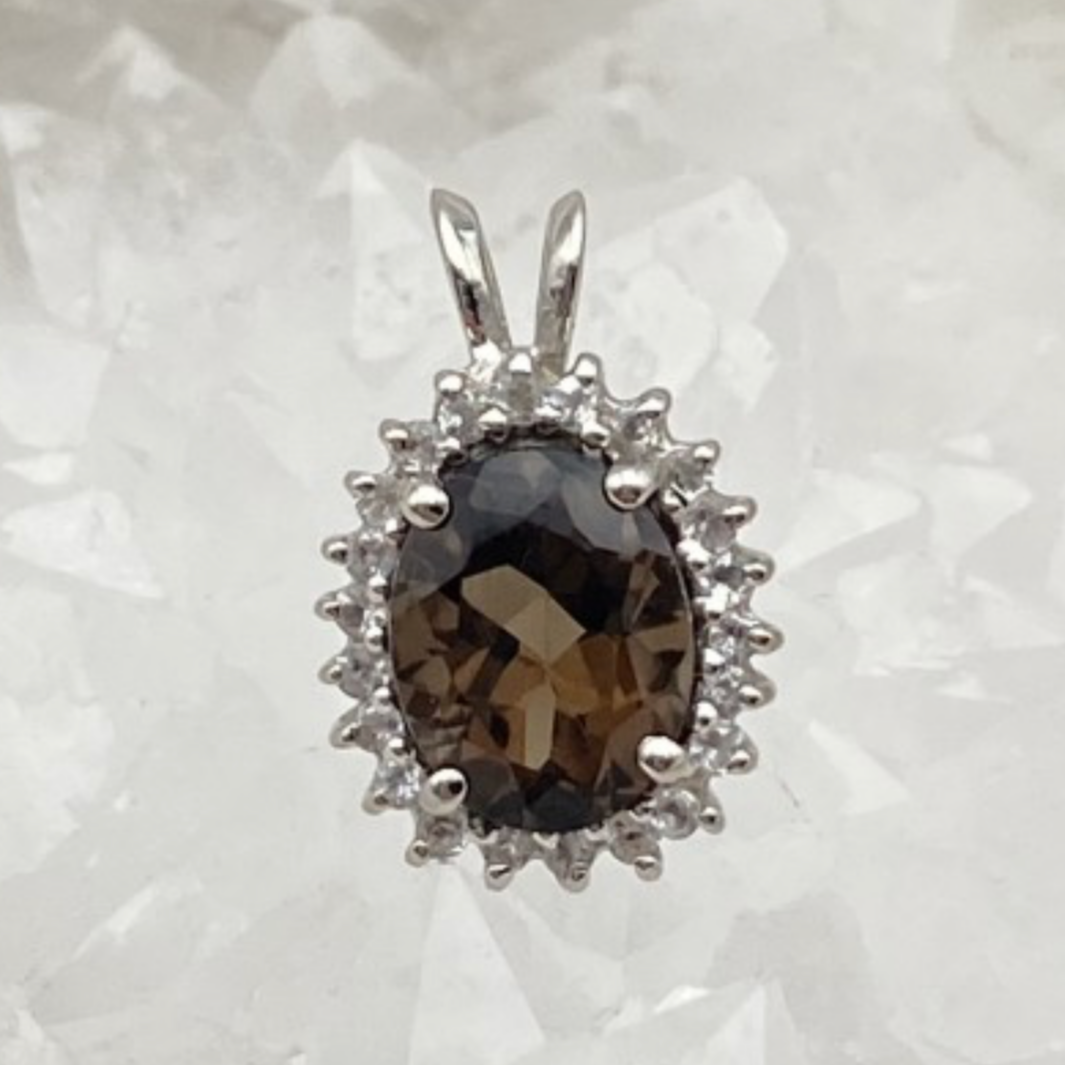 Collection Retro' | Pendentif en Argent serti d'une pierre 'gemme' en : Aigue-Marine - Améthyste - Grenat - Iolite - Péridot - Quartz fumé ou Lemon !