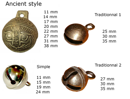 Metal bells and small bells in different styles: medieval, modern, classical... Several sizes to choose from, perfect for creating or restoring instruments and dance outfits! Size: from 11 to 38 millimeters!