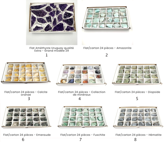 Vente au carton/flat complet de 24 pièces de 3/4 x 3/4 cm environ. Parfait pour lithothérapie, bijouterie, collection ou exposition !