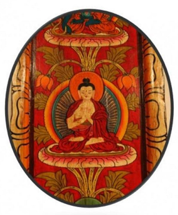 Thangka/ panneau en bois de 91 x 20 centimètres, incroyable conception dans un cadre en bois de pin, avec les 5 Bouddhas !